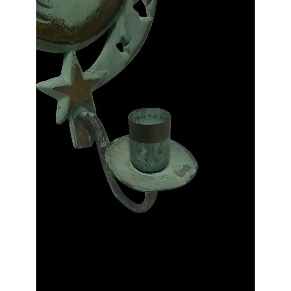 Moon Taper Candle Holder Sconce Partylite Verdigris Brass Vintage 1994 - Picture 3 of 7